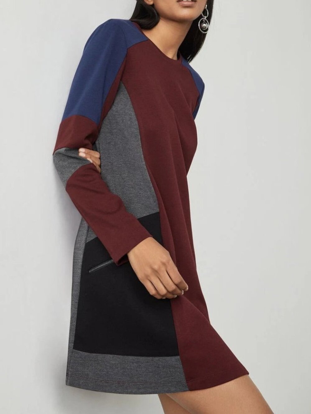 BCBGMaxAzria Port Combo Gigi Color Burgundy and Navy Colorblock Shift Dress